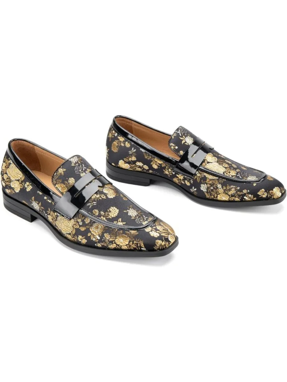 🆕Men's Black Gold Rubber Velvet Loafers Pull-On Dress Shoes Tuxedo Suit Shoes